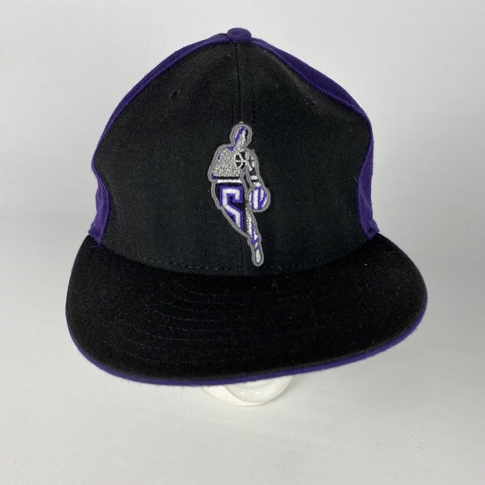 VTG New Era 59Fifty Sacramento Kings Fitted Hat‎ Cap 7 5/8 Black Wool USA Made